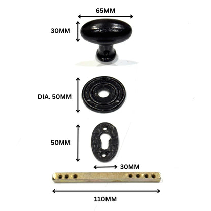 Black Antique Cast Iron Rim Door Knob Set