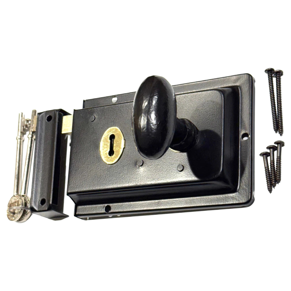 Traditional Rim Lock and Black Cast Iron Knob Set