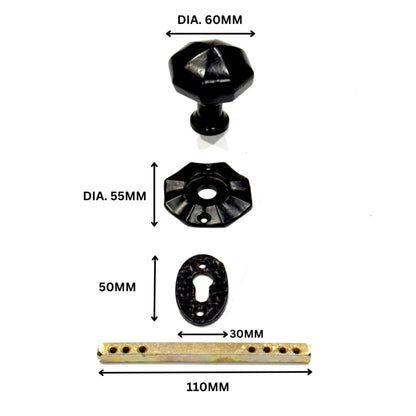 Black Antique Cast Iron Rim Door Knob Set