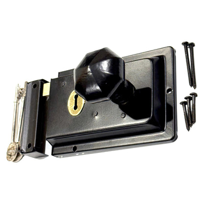 Traditional Rim Lock and Black Cast Iron Knob Set