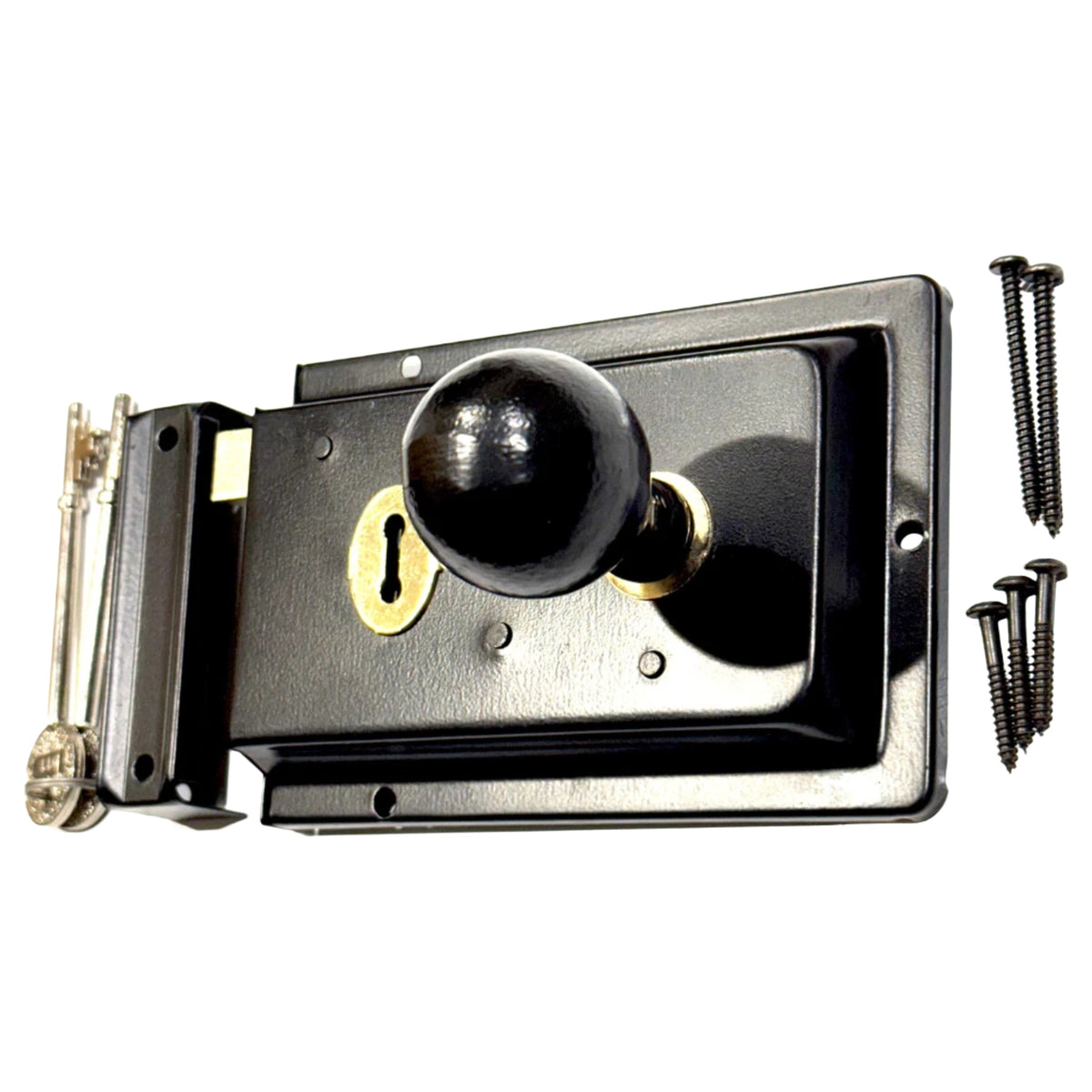 Traditional Rim Lock and Black Cast Iron Knob Set
