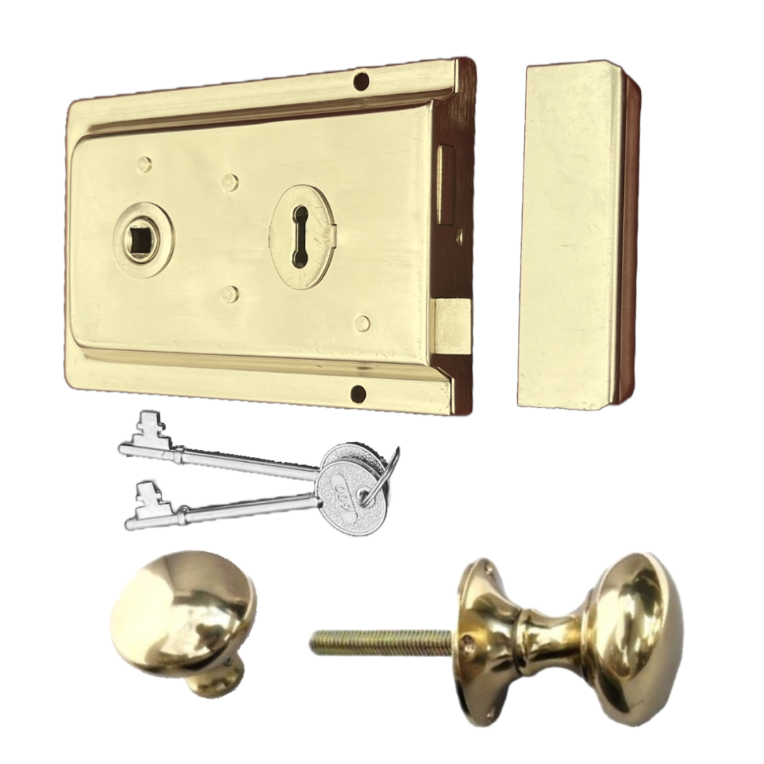 Solid Brass Rim Lock Door Knob Old Vintage Victorian Style BRASS HANDLES