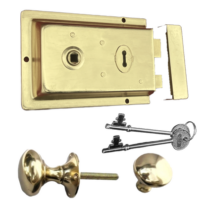 Solid Brass Rim Lock Door Knob Old Vintage Victorian Style BRASS HANDLES