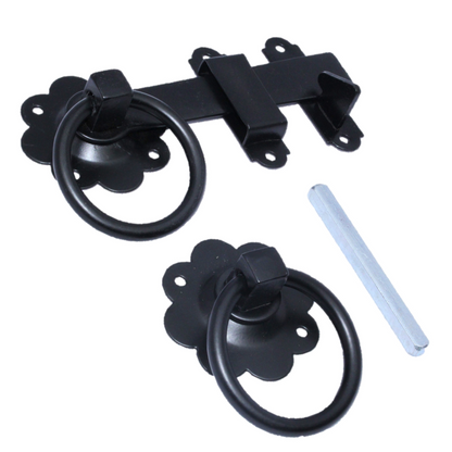 Garden Side Gate Fixing Kit 3x T Hinges Ring Latch Brenton Bolt Set BLACK