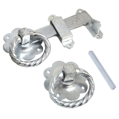 Ring Gate Latch Zinc Plated 6" 150mm Twisted Ring Silver Garden Gate Catch
