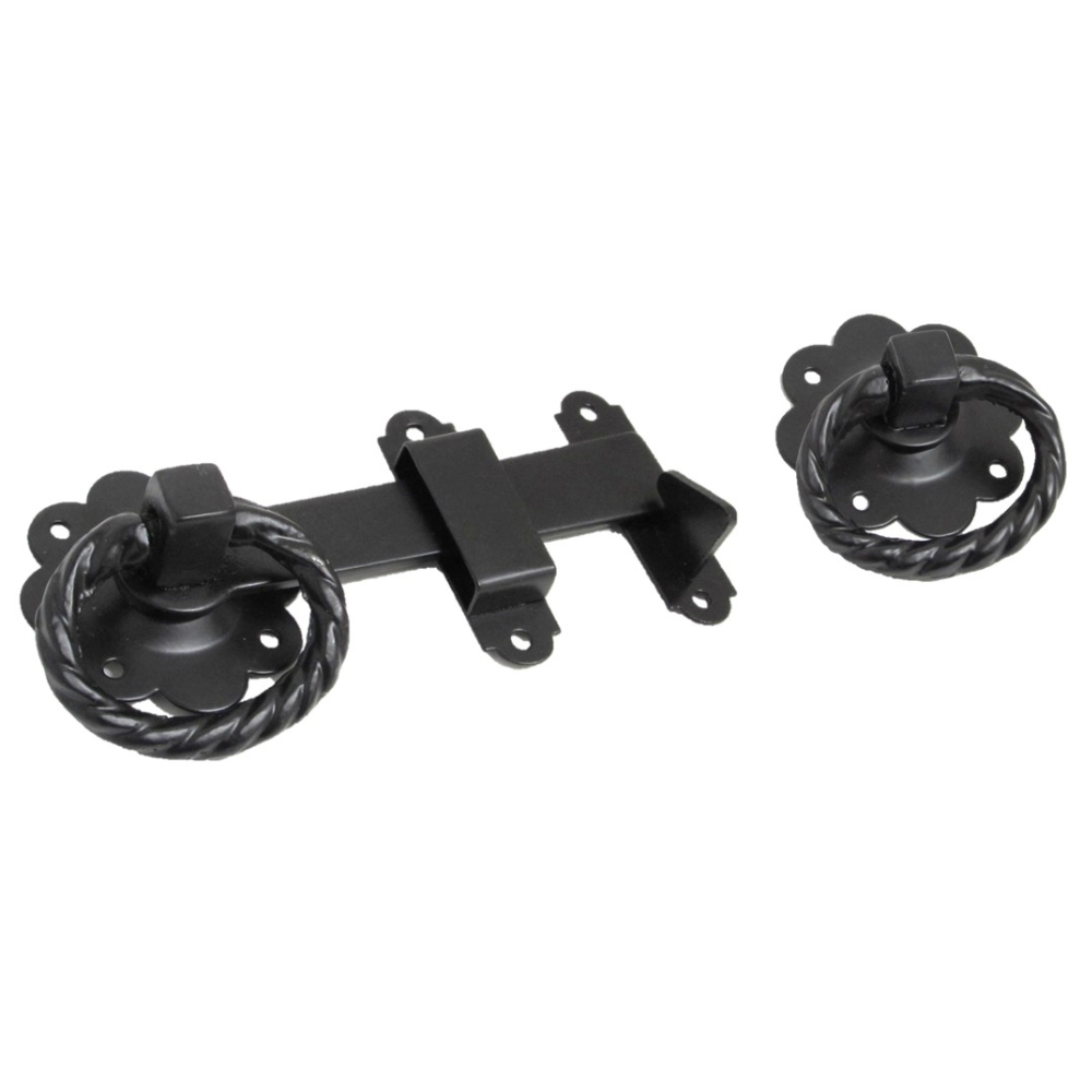 Ensemble de loquets de portail à anneau, grand modèle, finition BZP noire, loquet de porte de jardin 6"