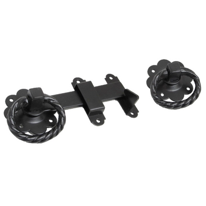 Ensemble de loquets de portail à anneau, grand modèle, finition BZP noire, loquet de porte de jardin 6"