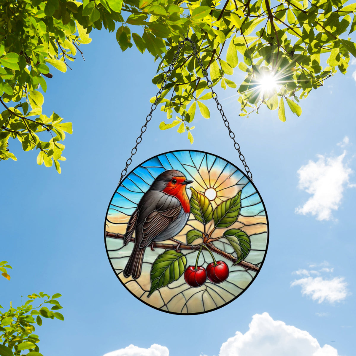 Marketplace JPG companion for Stained Glass Suncatcher Robin Hanging Round Orbit Garden Decoration - 48cm x 23cm