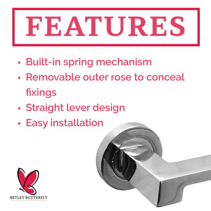 Marketplace JPG companion for UNO-3 Door Handle Lock Key Set Modern Polished Chrome Lever on Rose Internal Escutcheon Pack