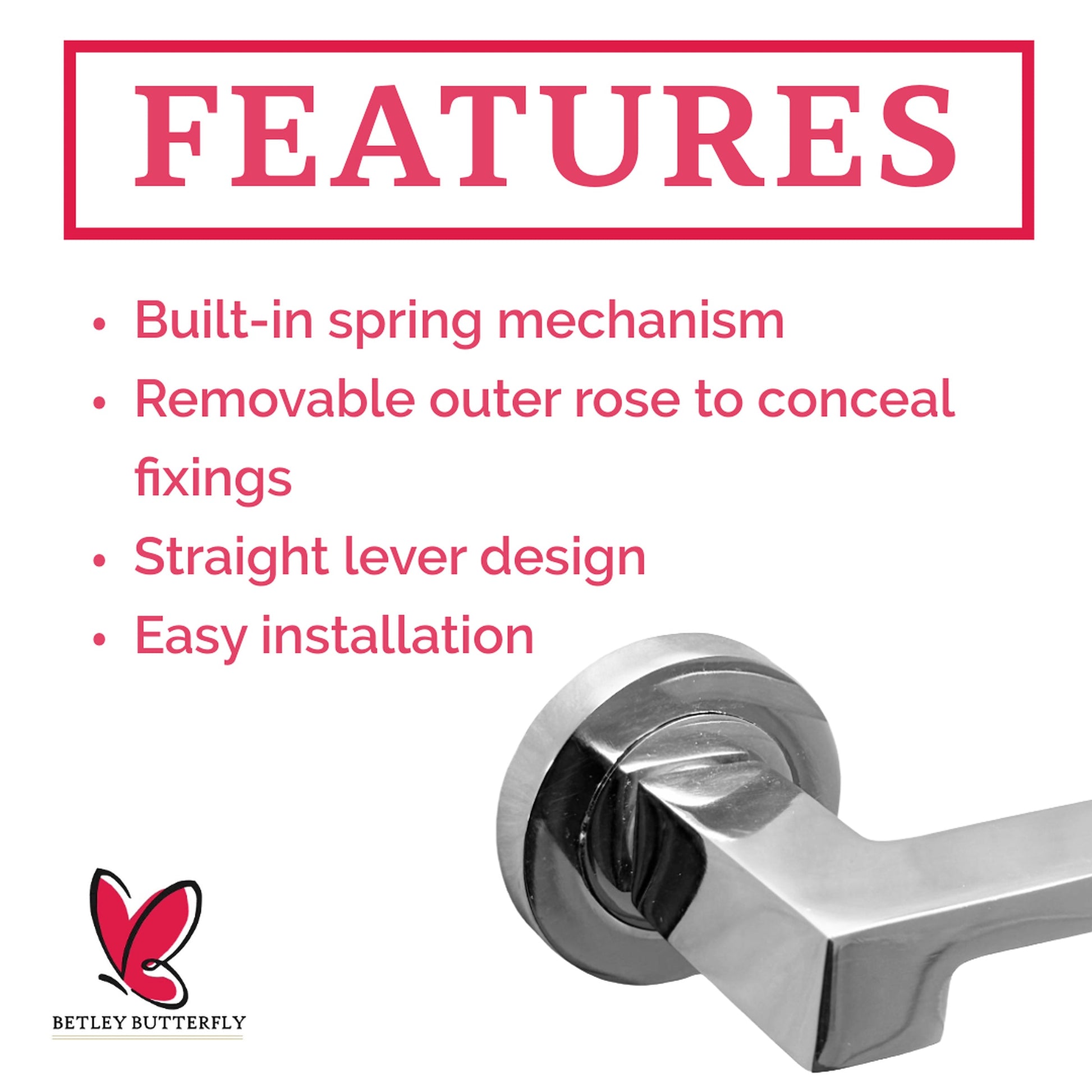 Marketplace JPG companion for UNO-3 Door Handle Modern Polished Chrome Lever on Rose Internal Handles + 64mm Latch & Hinges
