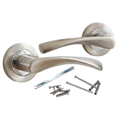 MULTIPACK Astrid Door Handles Latch Twist Lever on Rose - Satin and Chrome 120mm