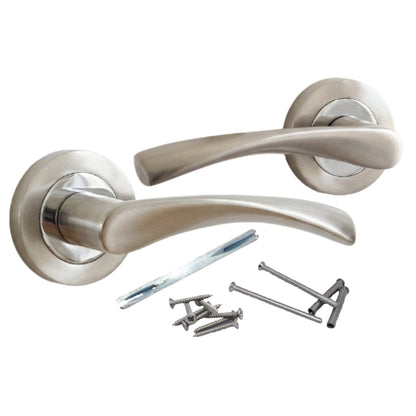 Marketplace JPG companion for Multipack Astrid Door Handles Latch Twist Lever on Rose - Satin and Chrome 120mm