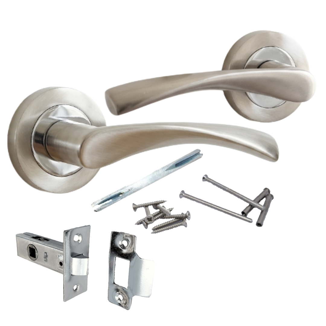 Poignées de porte Astrid à levier tournant sur rosace - Chrome satiné 120 mm