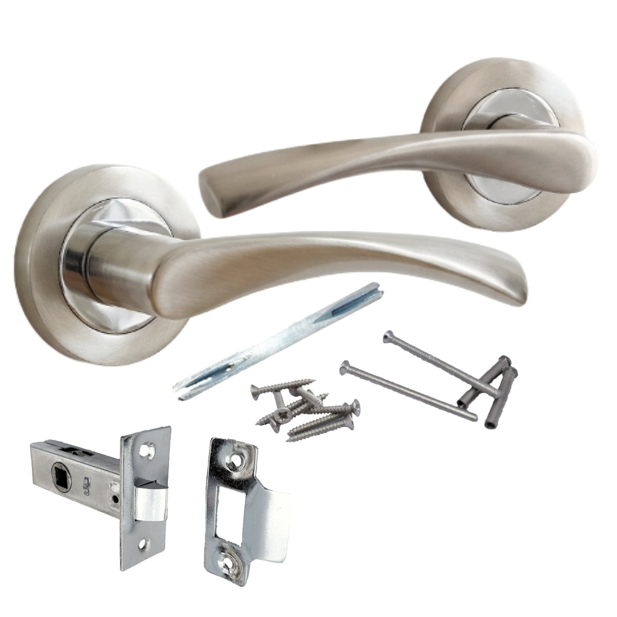 Marketplace JPG companion for Astrid Door Handles Latch Pack Twist Lever on Rose - Satin Chrome 120mm