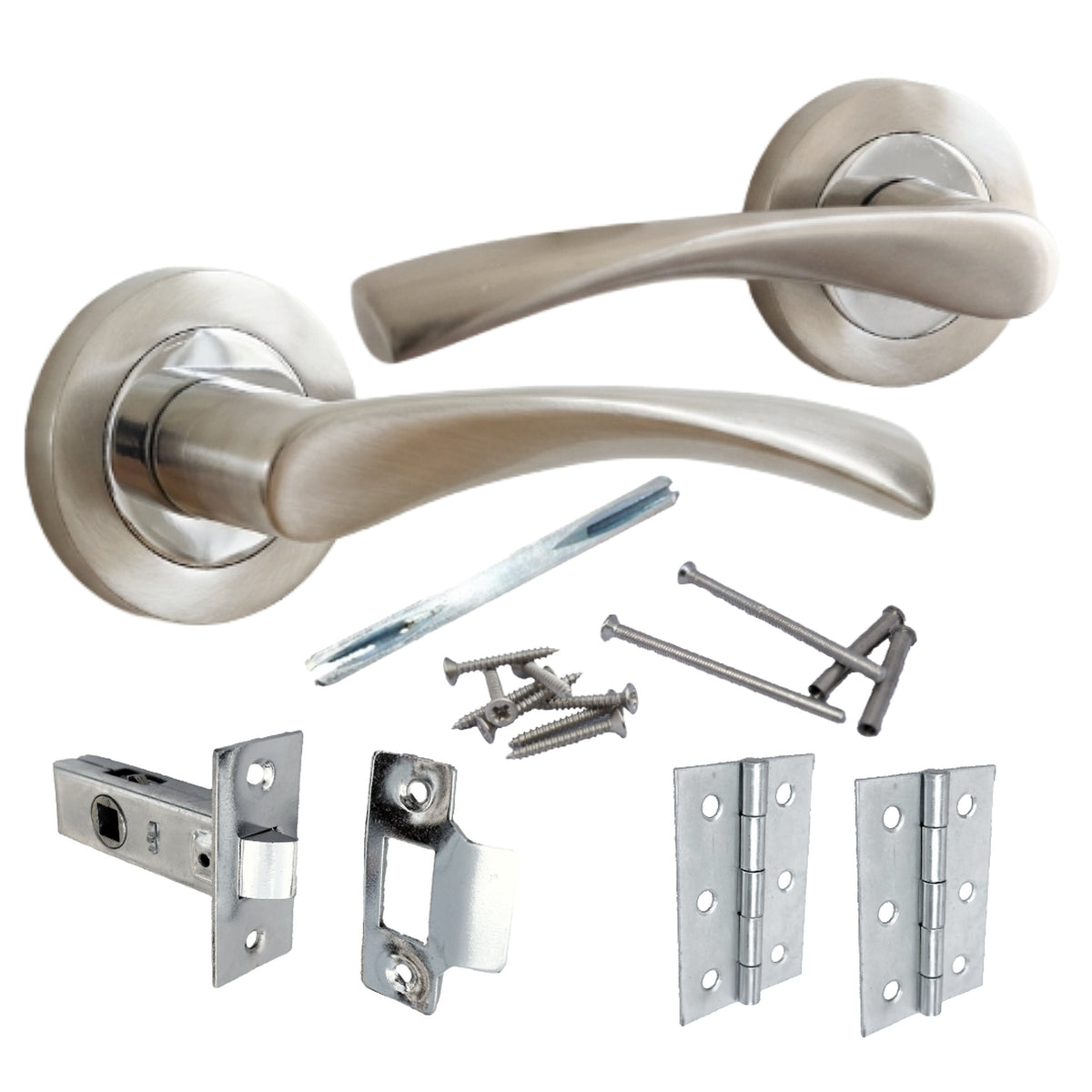 Marketplace JPG companion for Astrid Door Handles Latch & Hinges Twist Lever on Rose - Satin Chrome 120mm
