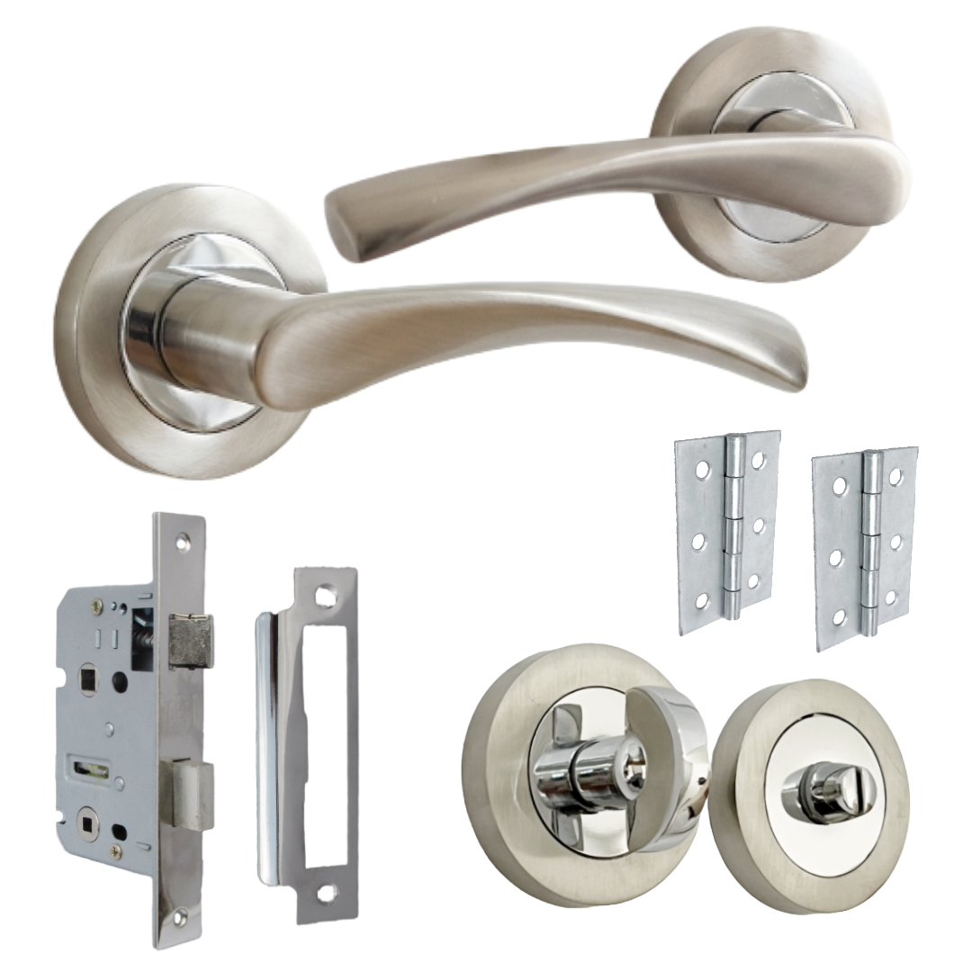 Astrid Door Handles Bathroom Thumbturn Lock Twist Lever on Rose - Satin Chrome 120mm