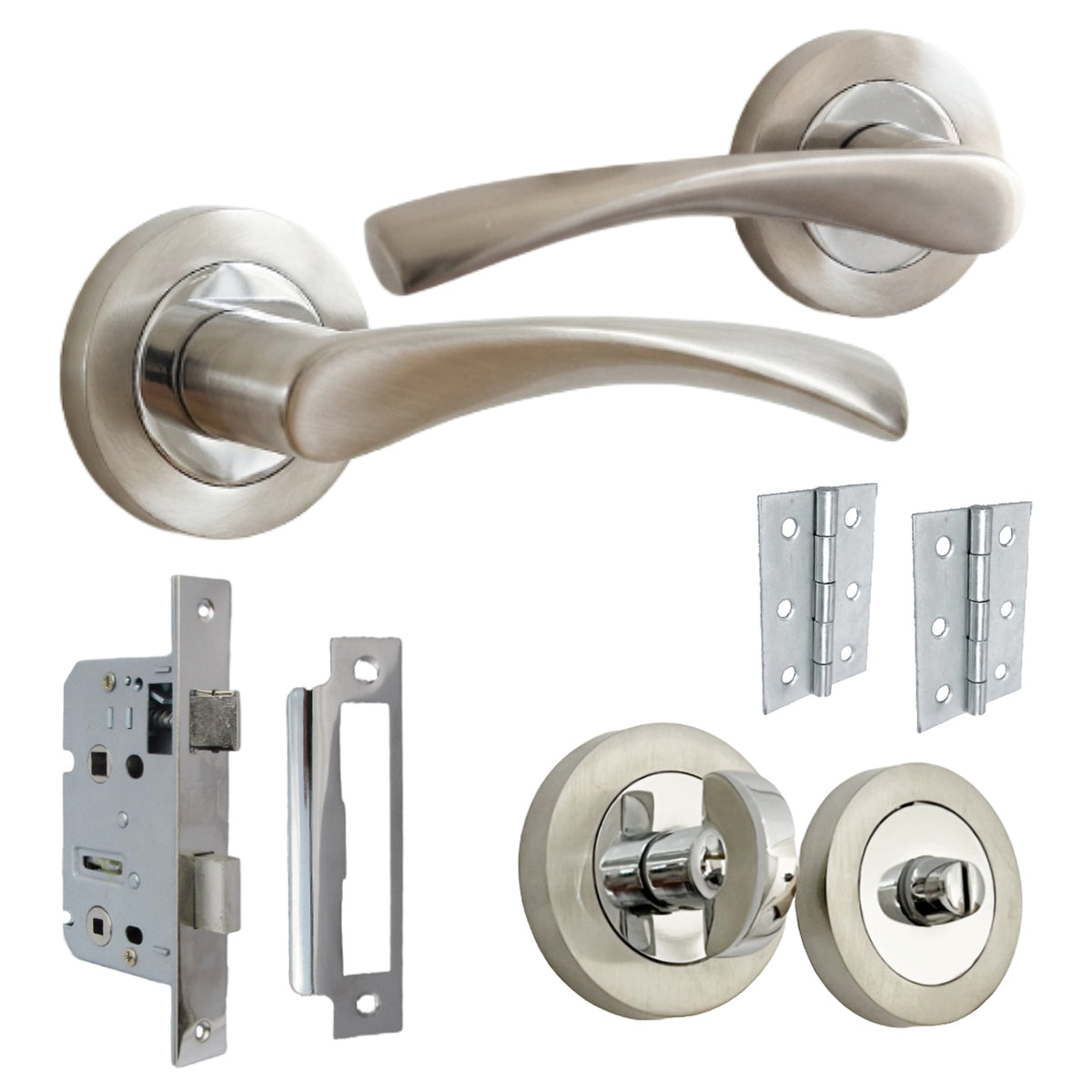 Marketplace JPG companion for Astrid Door Handles Bathroom Thumb Turn Lock Twist Lever on Rose - Satin Chrome 120mm