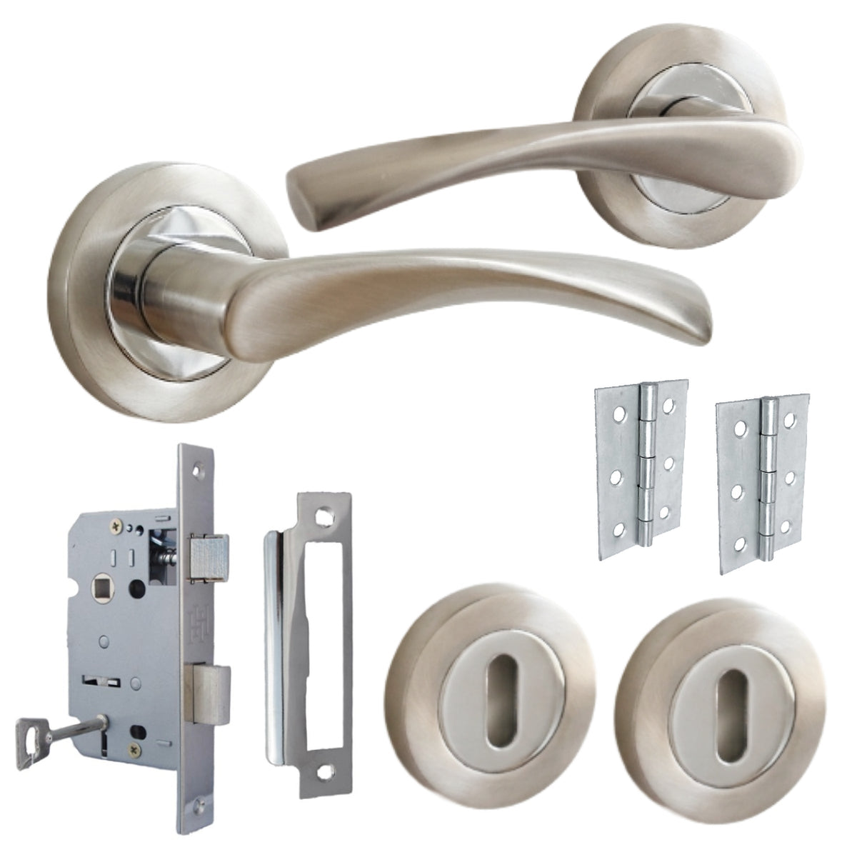 Marketplace JPG companion for Astrid Door Handles Lock and Key Escutcheon Twist Lever on Rose - Satin Chrome 120mm