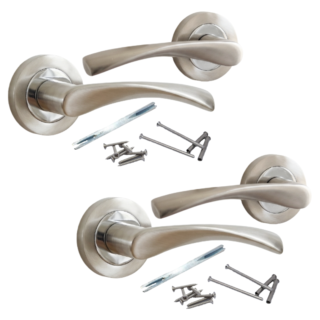 MULTIPACK Astrid Door Handles Latch Twist Lever on Rose - Satin and Chrome 120mm