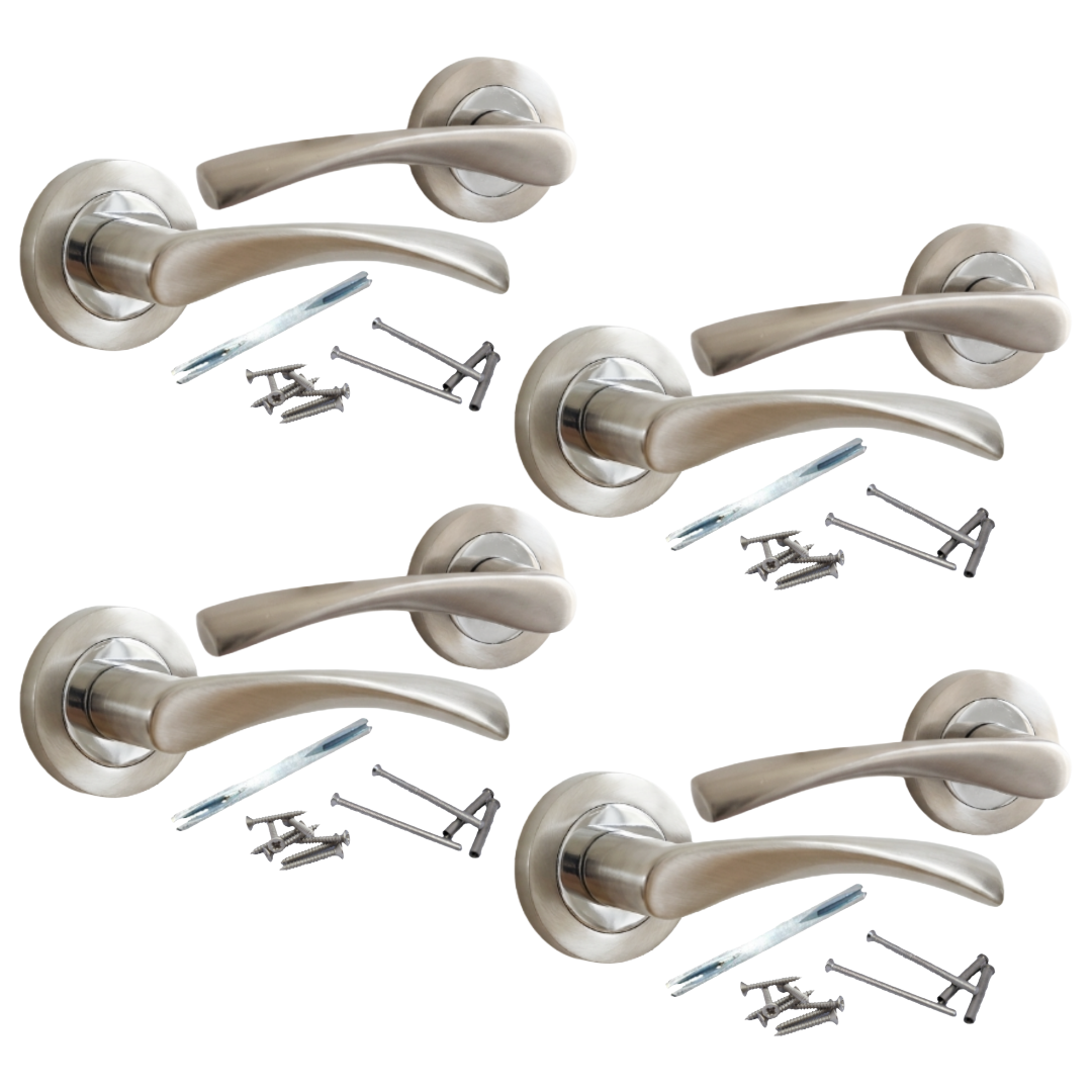 MULTIPACK Astrid Door Handles Latch Twist Lever on Rose - Satin and Chrome 120mm