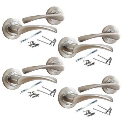 MULTIPACK Astrid Door Handles Latch Twist Lever on Rose - Satin and Chrome 120mm
