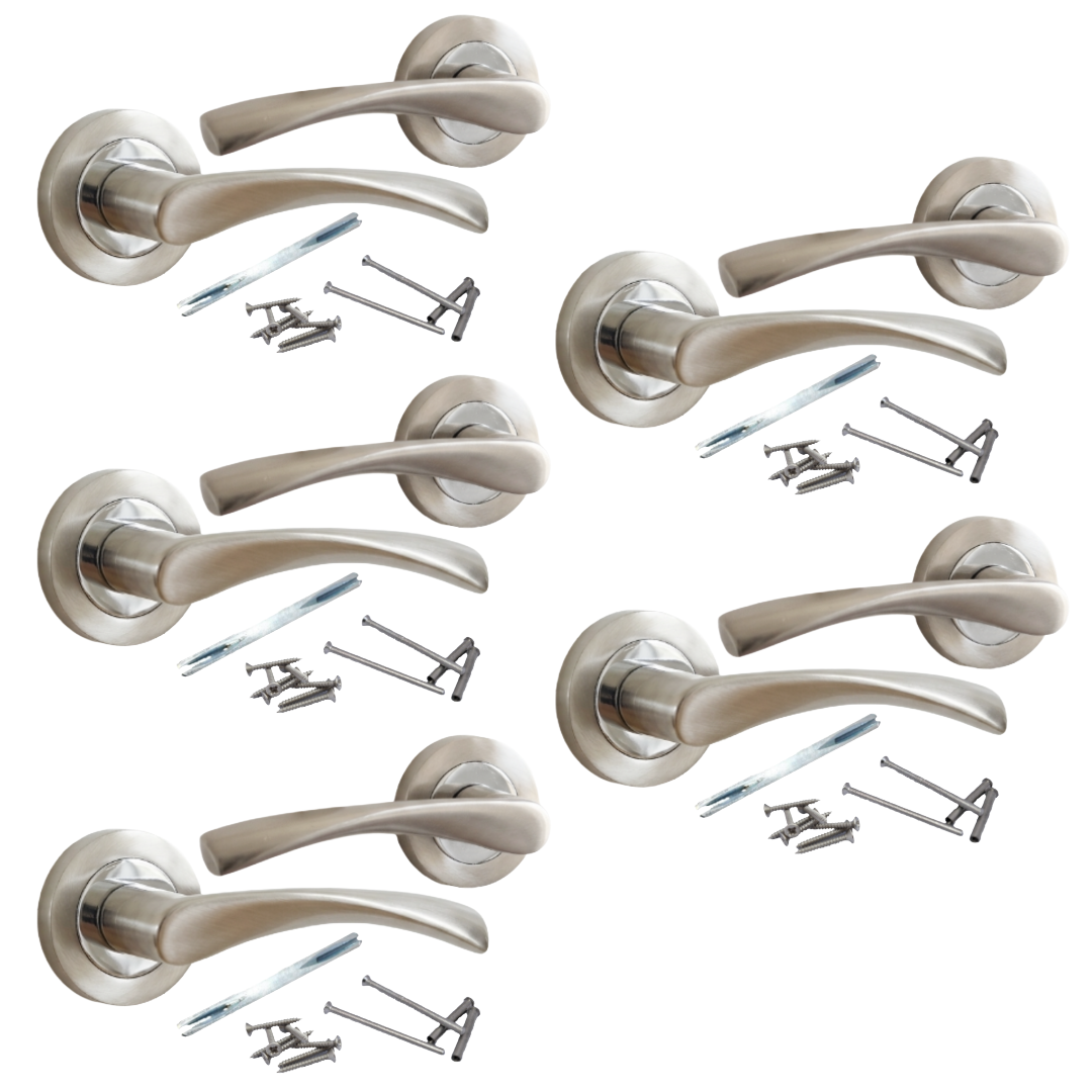 MULTIPACK Astrid Door Handles Latch Twist Lever on Rose - Satin and Chrome 120mm