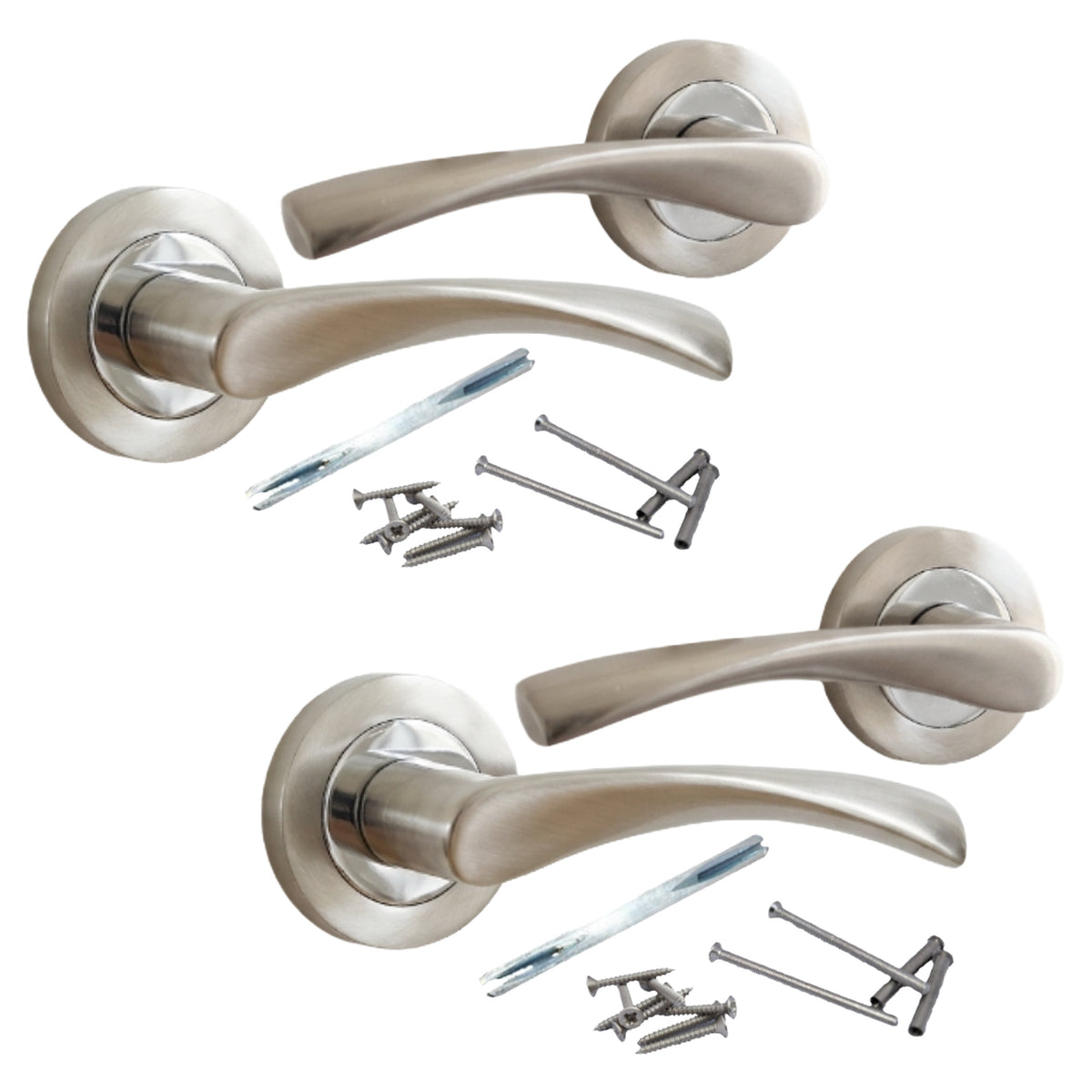 Marketplace JPG companion for Multipack Astrid Door Handles Latch Twist Lever on Rose - Satin and Chrome 120mm