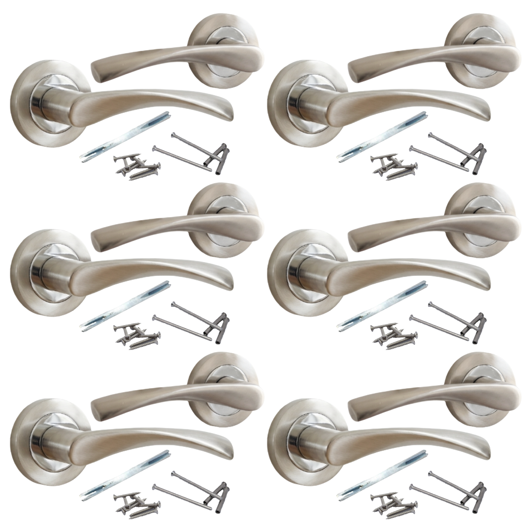 MULTIPACK Astrid Door Handles Latch Twist Lever on Rose - Satin and Chrome 120mm