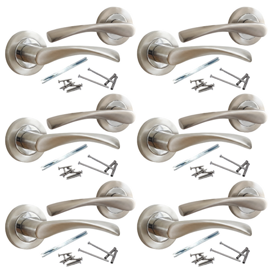 MULTIPACK Astrid Door Handles Latch Twist Lever on Rose - Satin and Chrome 120mm