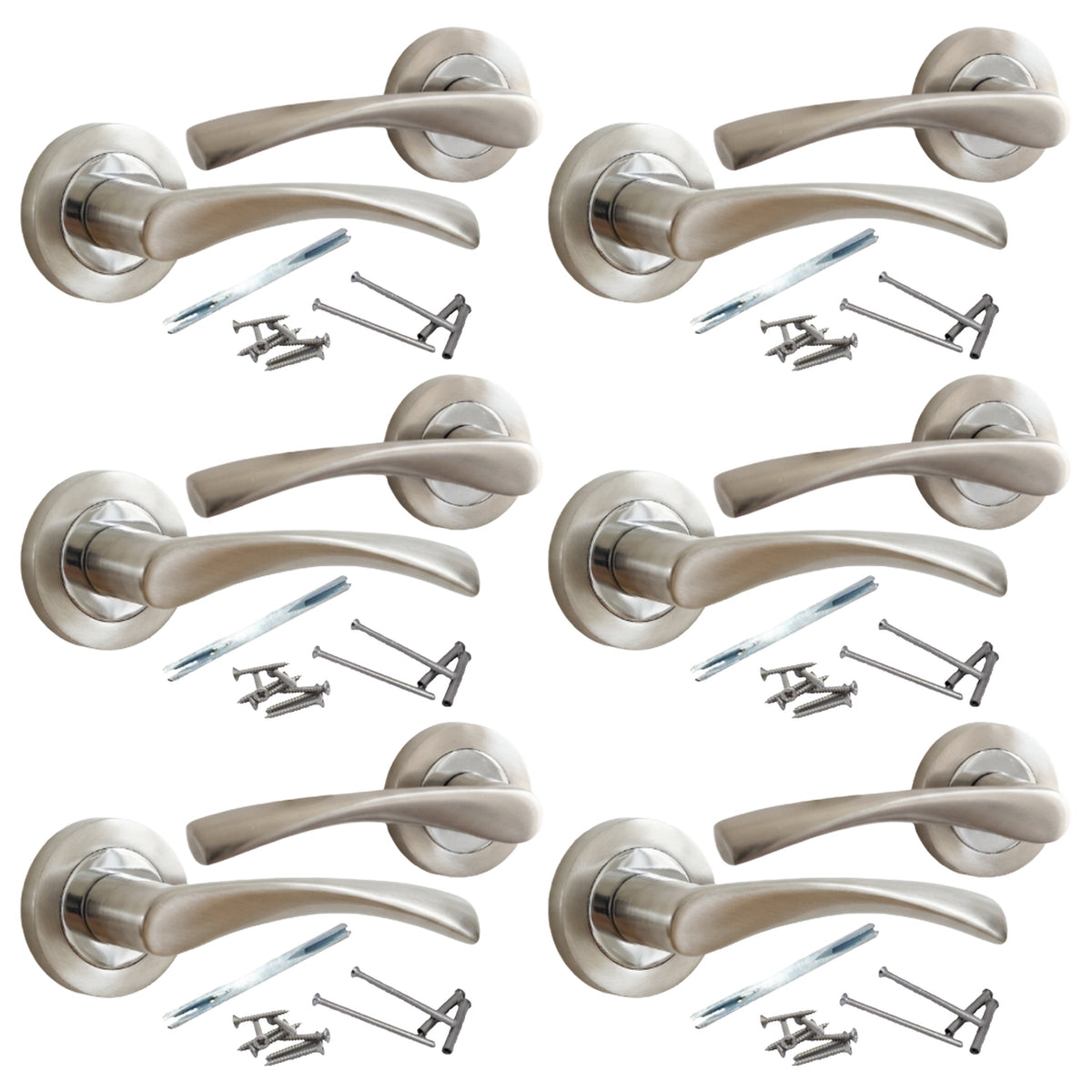 Marketplace JPG companion for Multipack Astrid Door Handles Latch Twist Lever on Rose - Satin and Chrome 120mm