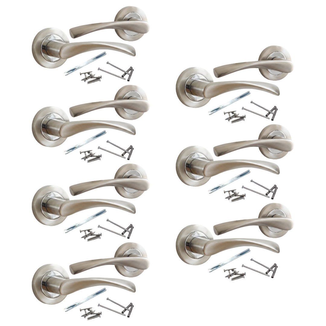 MULTIPACK Astrid Door Handles Latch Twist Lever on Rose - Satin and Chrome 120mm