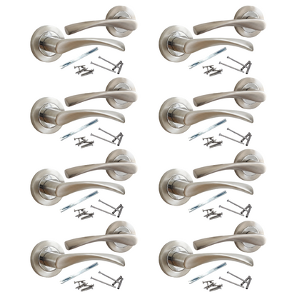 MULTIPACK Astrid Door Handles Latch Twist Lever on Rose - Satin and Chrome 120mm