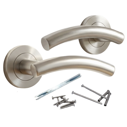 Multipack Arched Lever Door Handles on Round Rose - Satin 134mm - 10mm