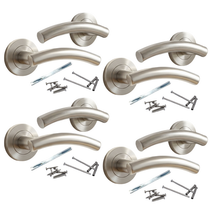 Multipack Arched Lever Door Handles on Round Rose - Satin 134mm - 10mm
