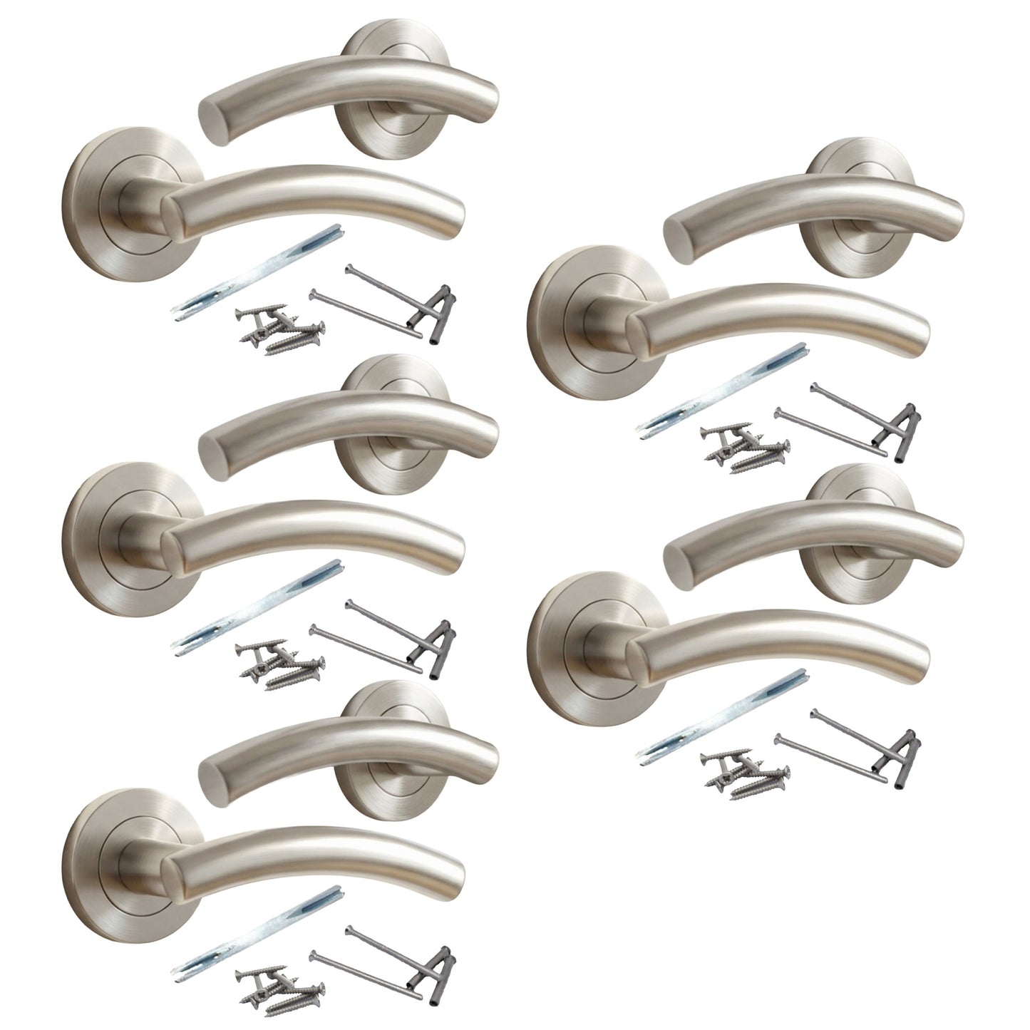 Marketplace JPG companion for Multipack Arched Lever Door Handles on Round Rose - Satin 134mm - 10mm