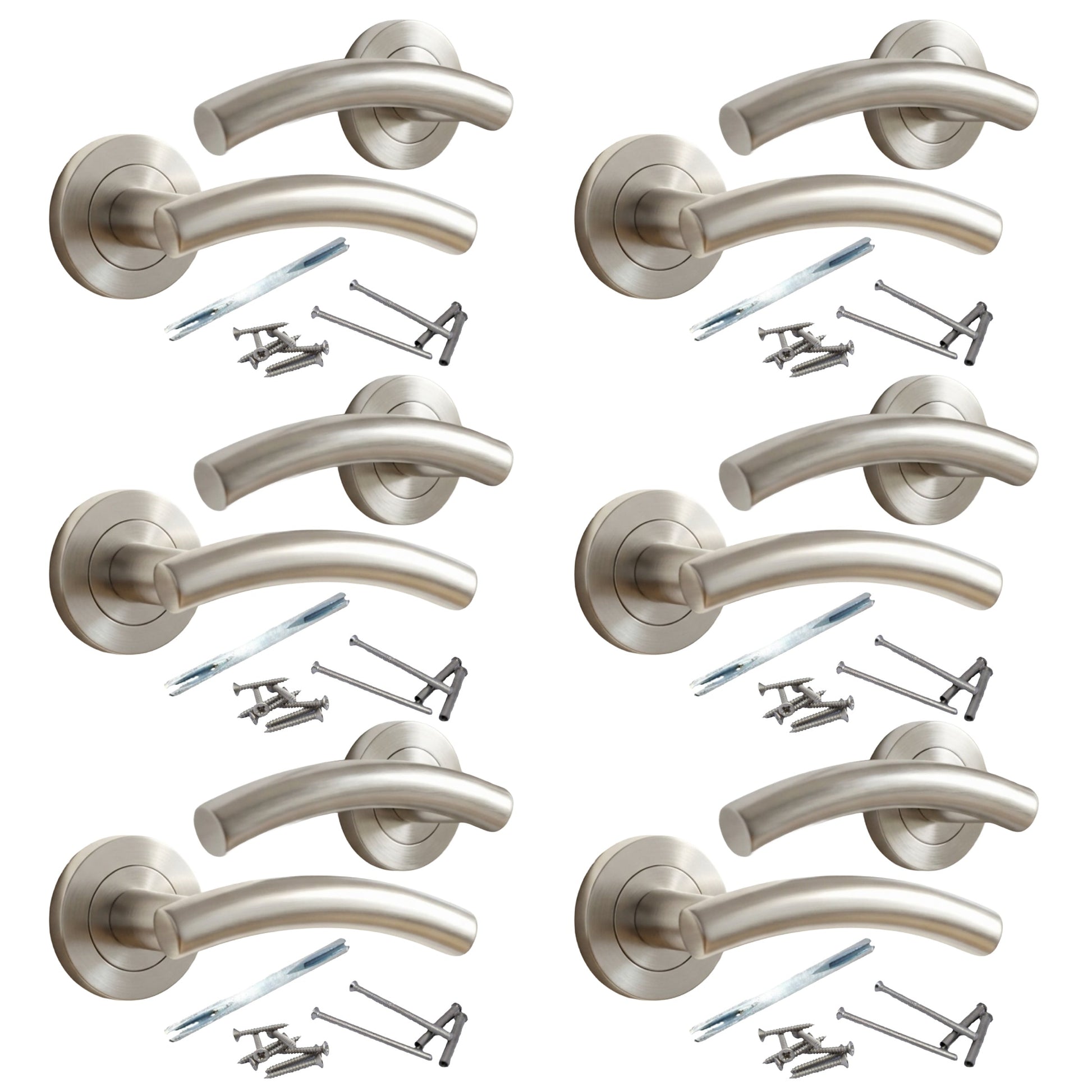Marketplace JPG companion for Multipack Arched Lever Door Handles on Round Rose - Satin 134mm - 10mm
