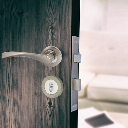 Astrid Door Handles Lock and Key Escutcheon Twist Lever on Rose - Satin Chrome 120mm