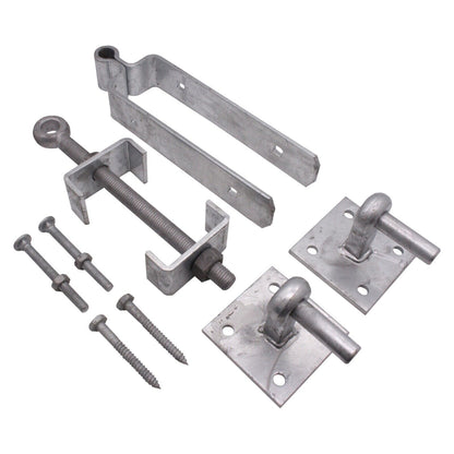 12" 300mm Adjustable Double Strap Field Gate Hinge Hook Plates Set GALVANISED