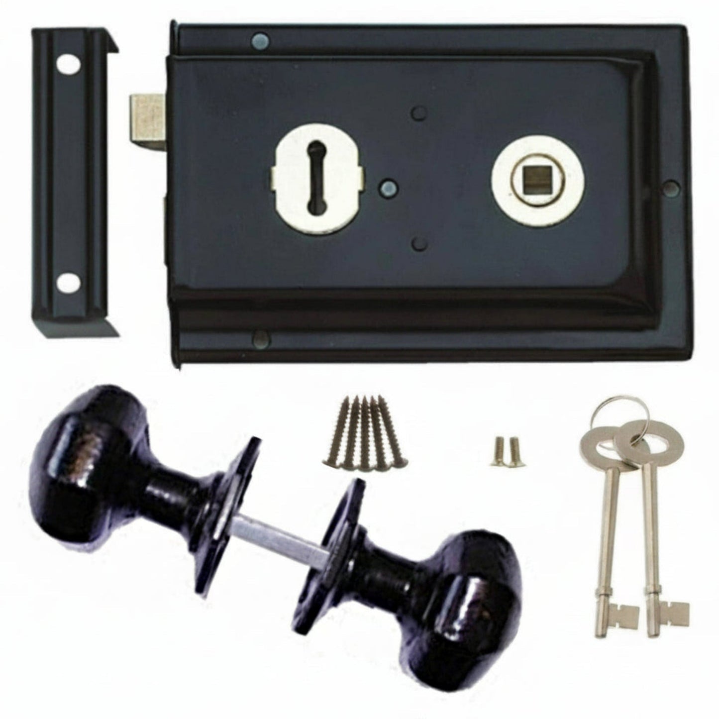 Marketplace JPG companion for Black 6″ × 4″ Rim Lock and Cast Iron Knob Handle Set Garden Shed Rim Deadbolt