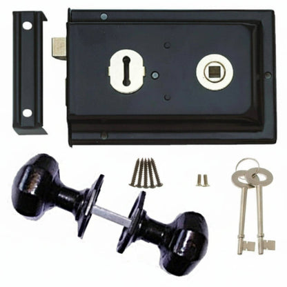 Marketplace JPG companion for Black 6″ × 4″ Rim Lock and Cast Iron Knob Handle Set Garden Shed Rim Deadbolt