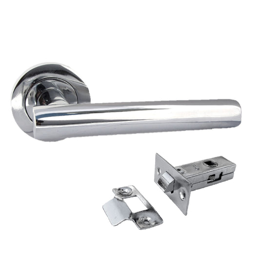 T Bar ROUND ROSE MODERN Door Handle - TUBULAR LATCH Chrome Door Pack