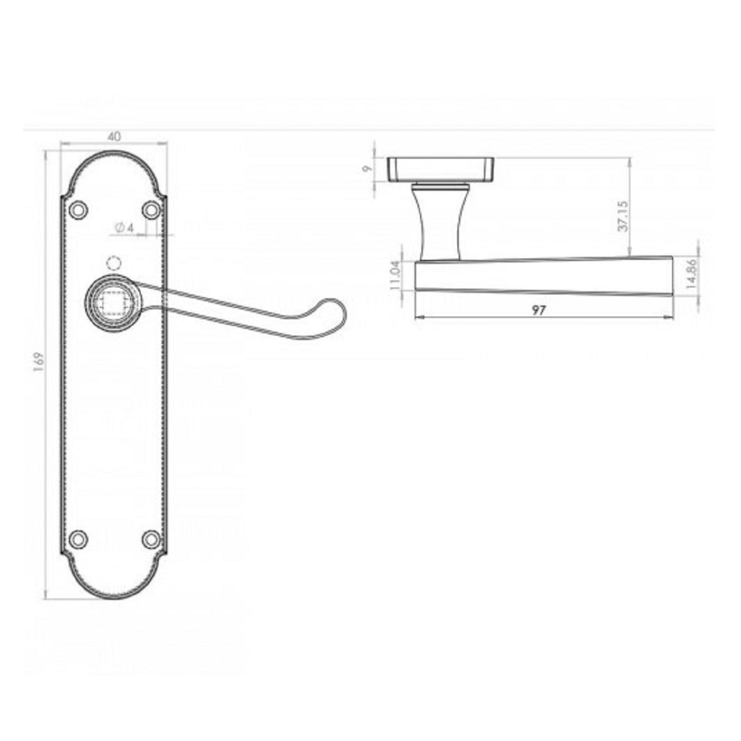 Epsom Door Handle Latch Victorian Scroll Lever - Chrome