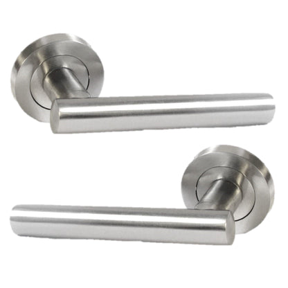 Door Handles T Bar Straight Lever on Rose Thumb turn & Lock & Hinges - Satin