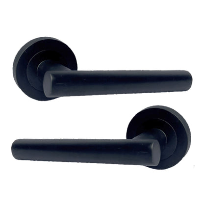 Poignées de porte à levier droit en T sur rosace - Noir mat 125 mm