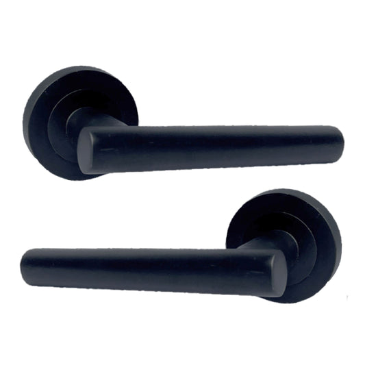Door Handles T Bar Straight Lever on Rose Latch - Matt Black 125mm