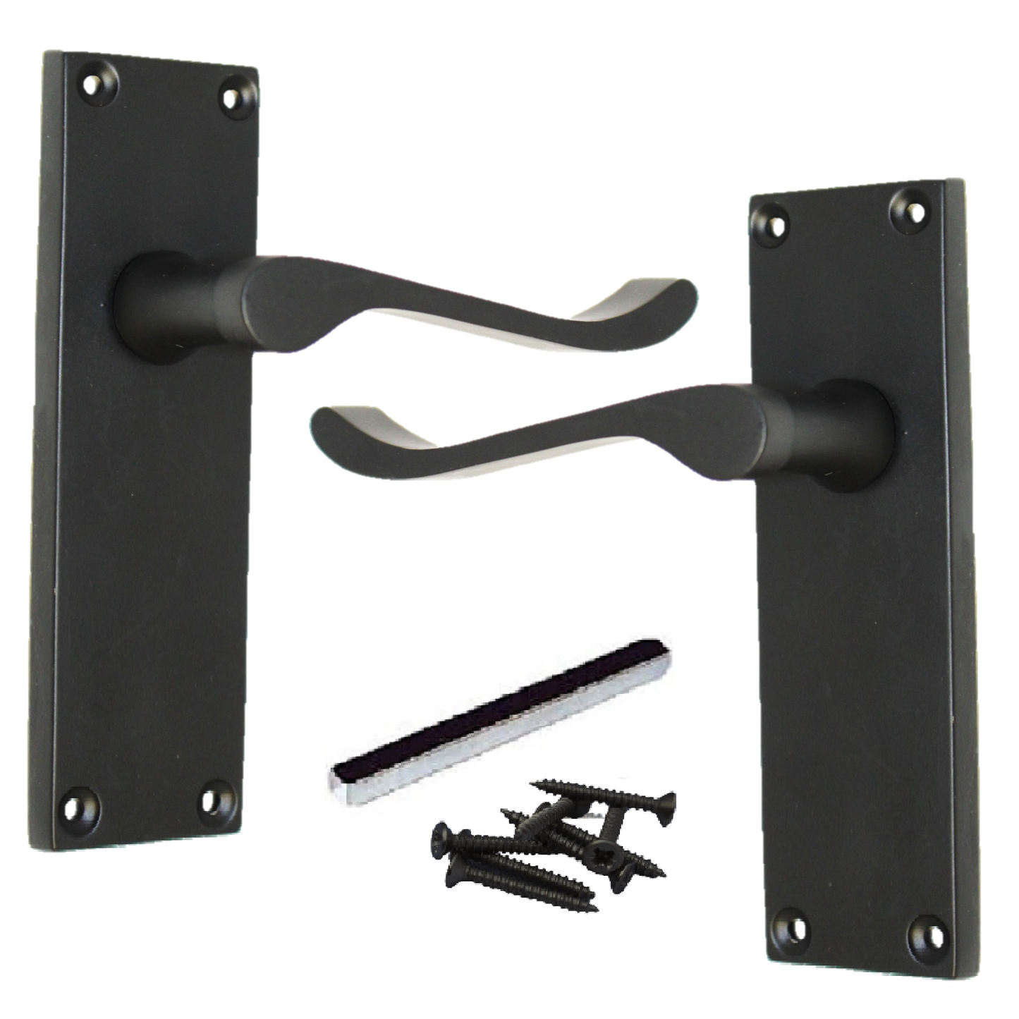 Poignées de porte victoriennes à levier et volutes - Noir mat 150 x 40 mm