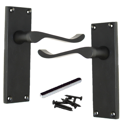 Poignées de porte victoriennes à levier et volutes - Noir mat 150 x 40 mm