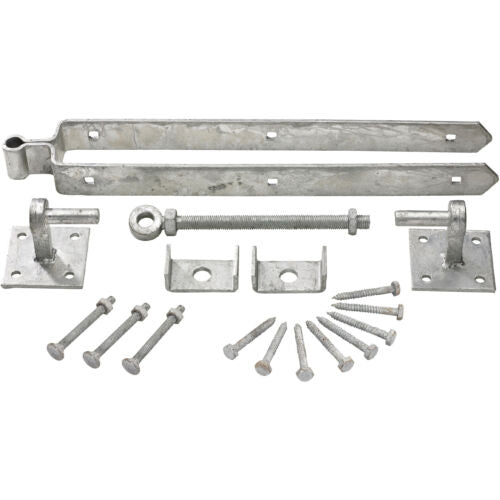 24" 600mm Adjustable Double Strap Field Gate Hinge Hook Plates Set GALVANISED