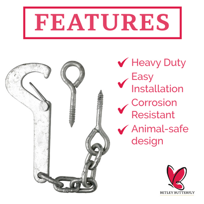 Safety Hook & Eye Gate Latch, Galvanised Steel Animal-Safe Catch for Outdoor Gates