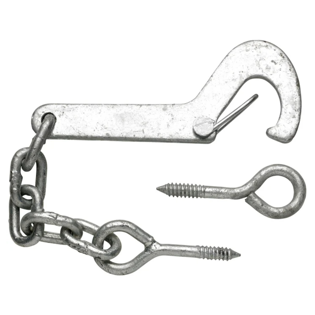 Safety Hook & Eye Gate Latch, Galvanised Steel Animal-Safe Catch for Outdoor Gates
